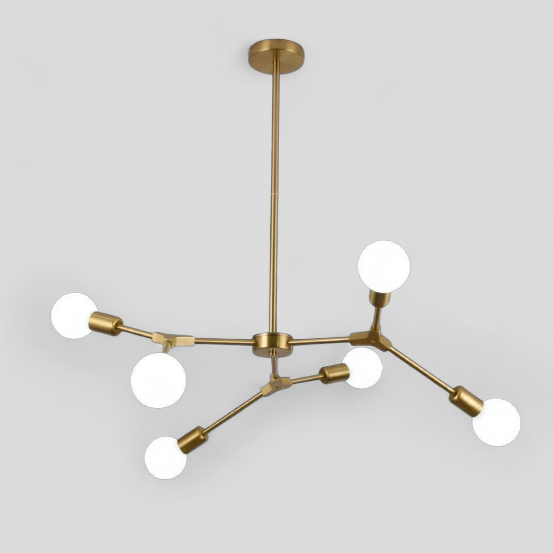 Lampadario a Sospensione Design Molecolare Moderno 6 Luci – Attacco E27 – Struttura in Metallo Oro Spazzolato – Stile Mid-Century