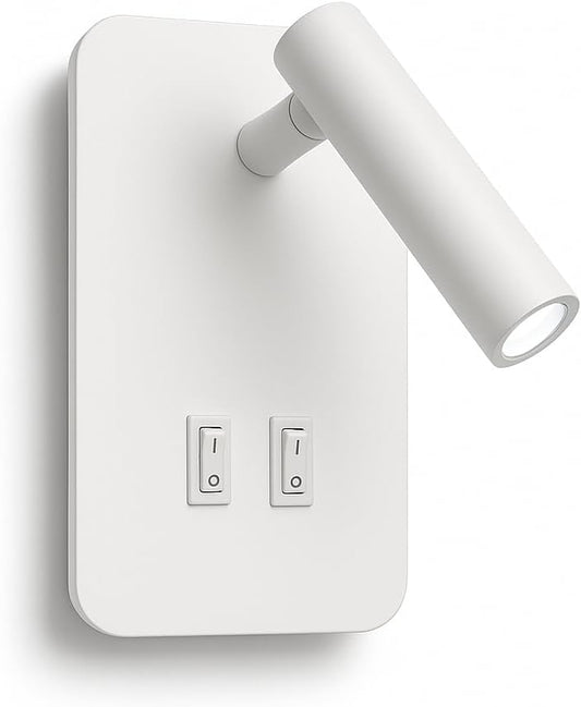 Applique LED da Parete Interno 6W Bianco con Doppio Interruttore e Luce Lettura Orientabile Bianco - Luce Naturale, Fredda, Calda
