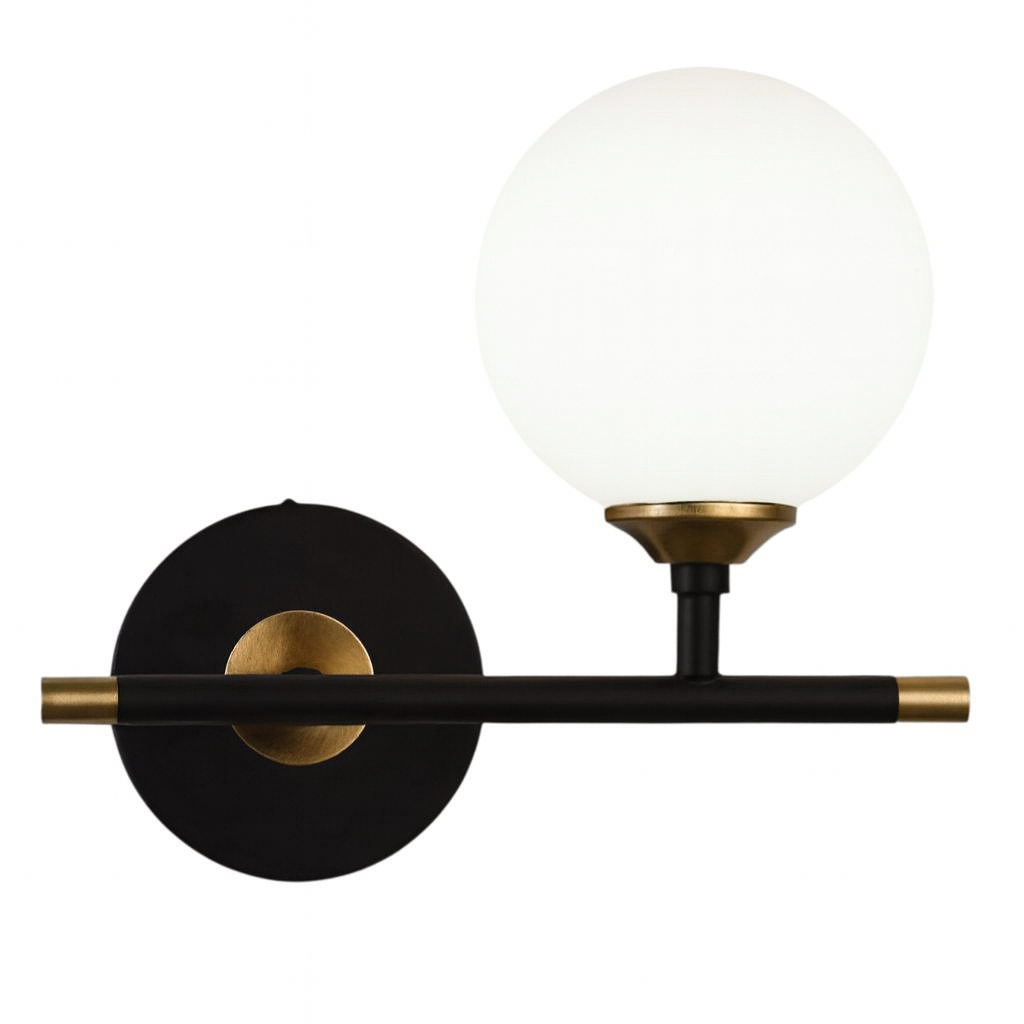 Applique da Interno con Sfera Bianca Opalina – Attacco G9 – Struttura Nero e Oro– Design Moderno 24x20 cm Senza lampadina