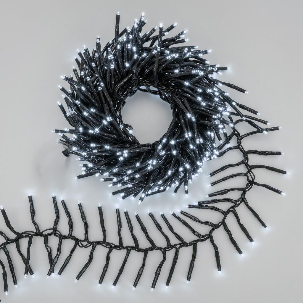 Catena Luminosa Natalizia Millepiedi Cluster Grappolo, Luci di Natale, 2000 LED, Luce Calda o Fredda , uso Interno ed Esterno, Timer, 8 Giochi di Luce, Cavo Verde, 40 metri