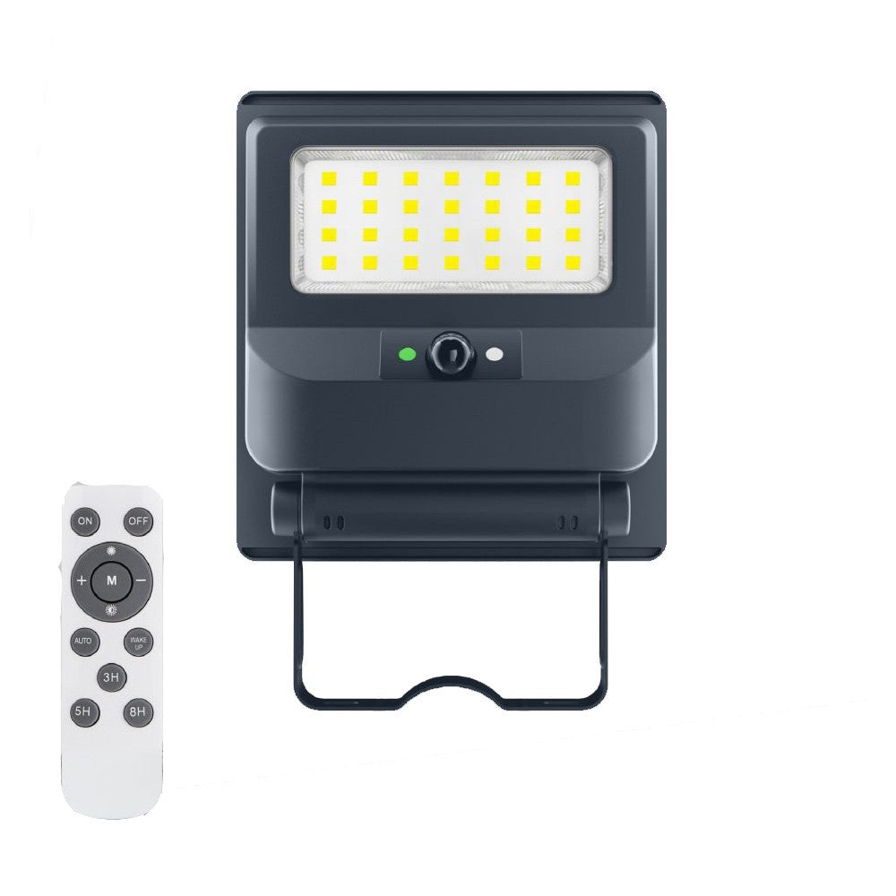 Faro con Pannello Solare da Esterno 50W con Sensore Crepuscolare e di Movimento, LED 500 Lumen IP65 con Telecomando, Luce Fredda 6500K, per Giardino, Parete, Cortile