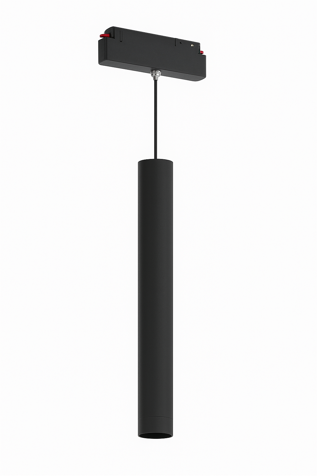Lampada LED a Sospensione per Binario Magnetico 48V, 8W 680 Lumen, Luce Naturale 4000K o Luce Calda 3000K, Corpo Alluminio Nero, Fascio 24°, Design Moderno per Interni