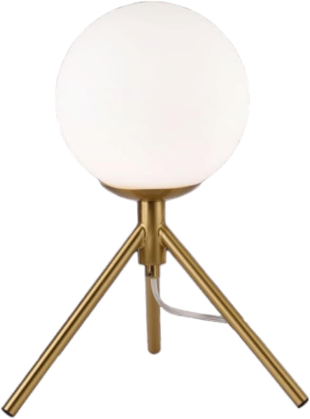 Lampada da Tavolo Minimalista Dorata con sfera in Vetro Bianco Design Elegante per Illuminare e Decorare Spazi Interni Adatta a Comodini Scrivanie e Tavolini Altezza 30 cm 1 sfera con treppiede