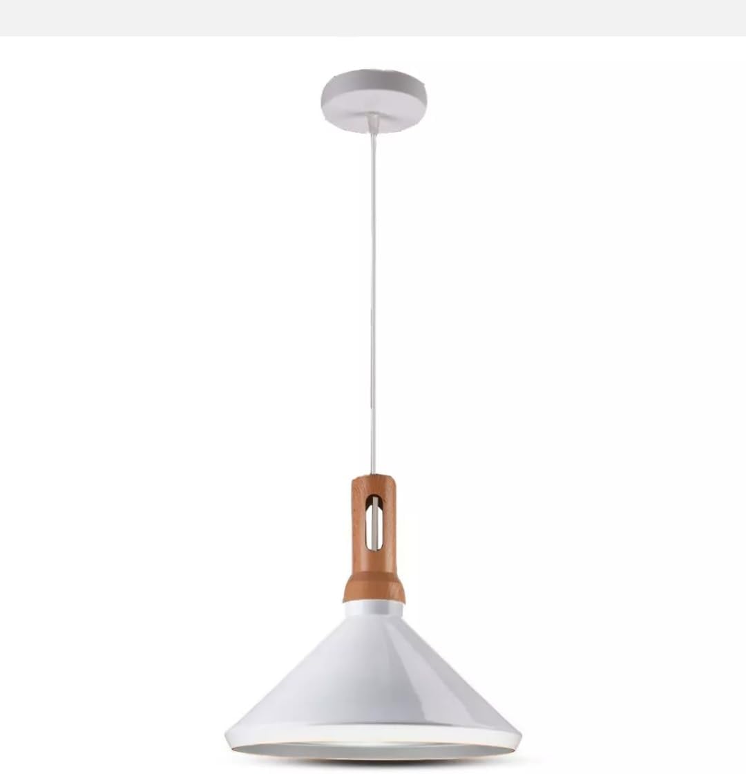 Lampadario a sospensione bianco in metallo con attacco E27, diametro 35 cm, altezza totale 130 cm, stile moderno, IP20