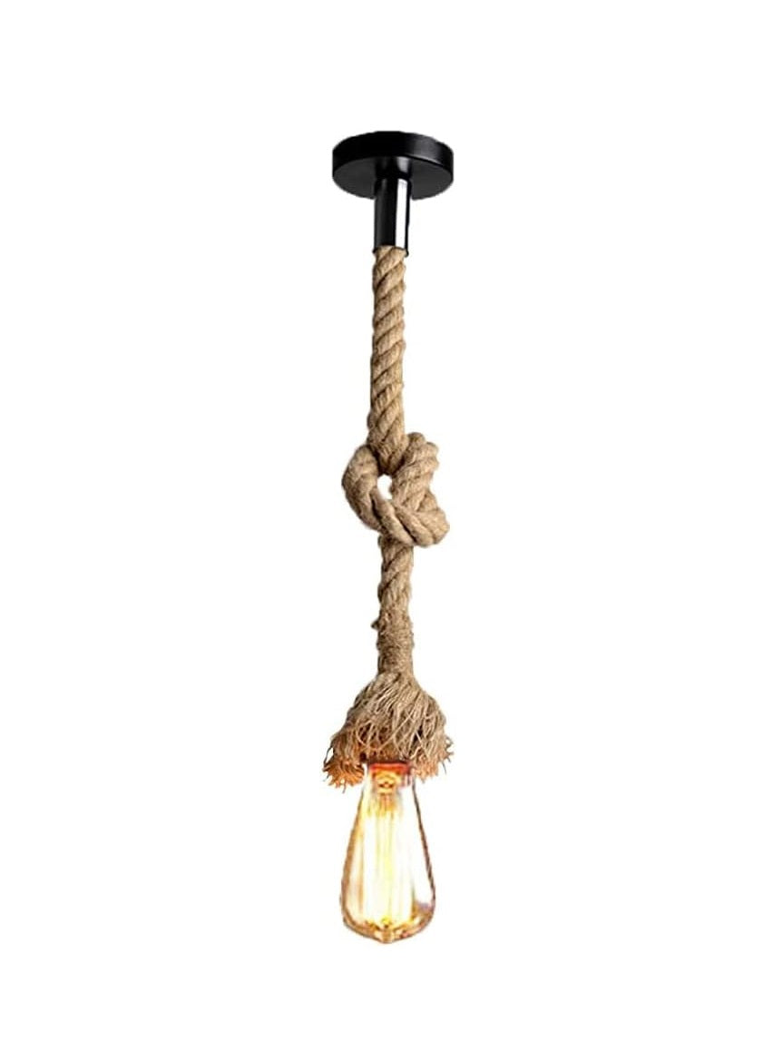 Lampadario a Sospensione Vintage con Corda di Canapa 150cm, Attacco E27, Rosone in Metallo Nero, per Cucina, Soggiorno, Taverna, Stile Industriale e Rustico, 220–240V