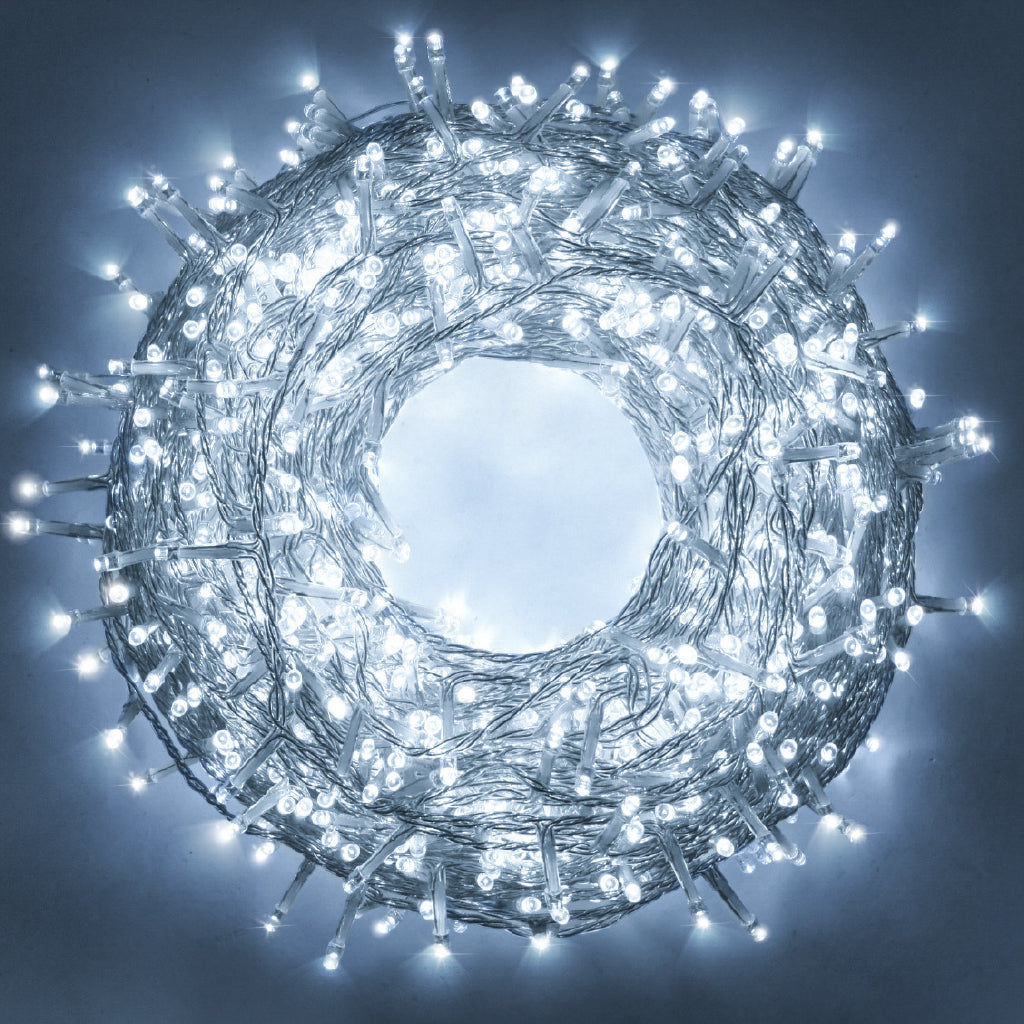 Catena Luminosa Natalizia LED 300 Led Luci di Natale – Per Interno ed Esterno 15 metri Cavo Trasaparente