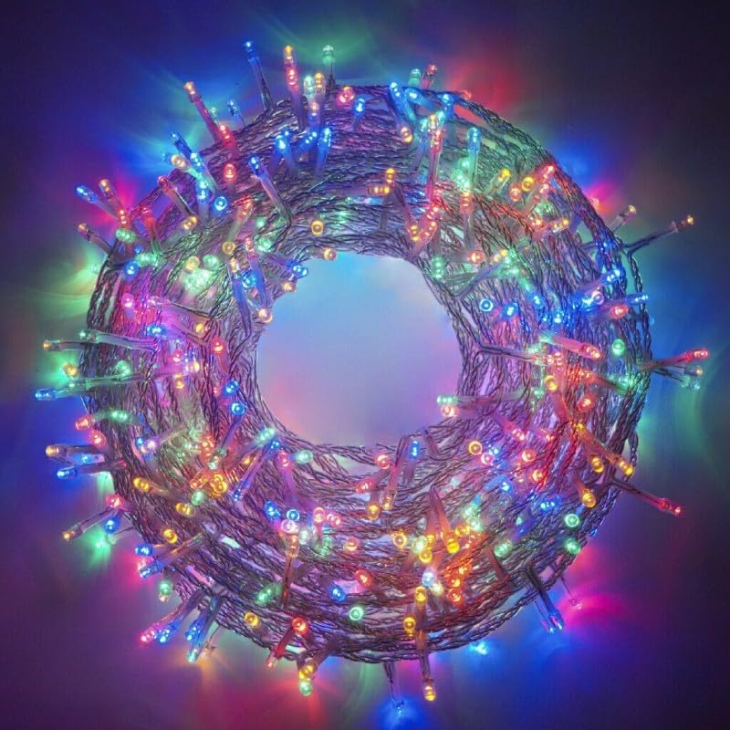 Catena Luminosa Natalizia LED 300 Led Luci di Natale – Per Interno ed Esterno 15 metri Cavo Trasaparente