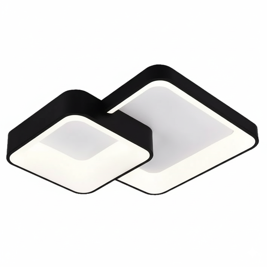 Plafoniera LED da Soffitto 58W 4640 Lumen – Design Moderno a Doppio Quadrato Nero – Luce Calda Naturale Fredda Selezionabile – Lampada LED Interni