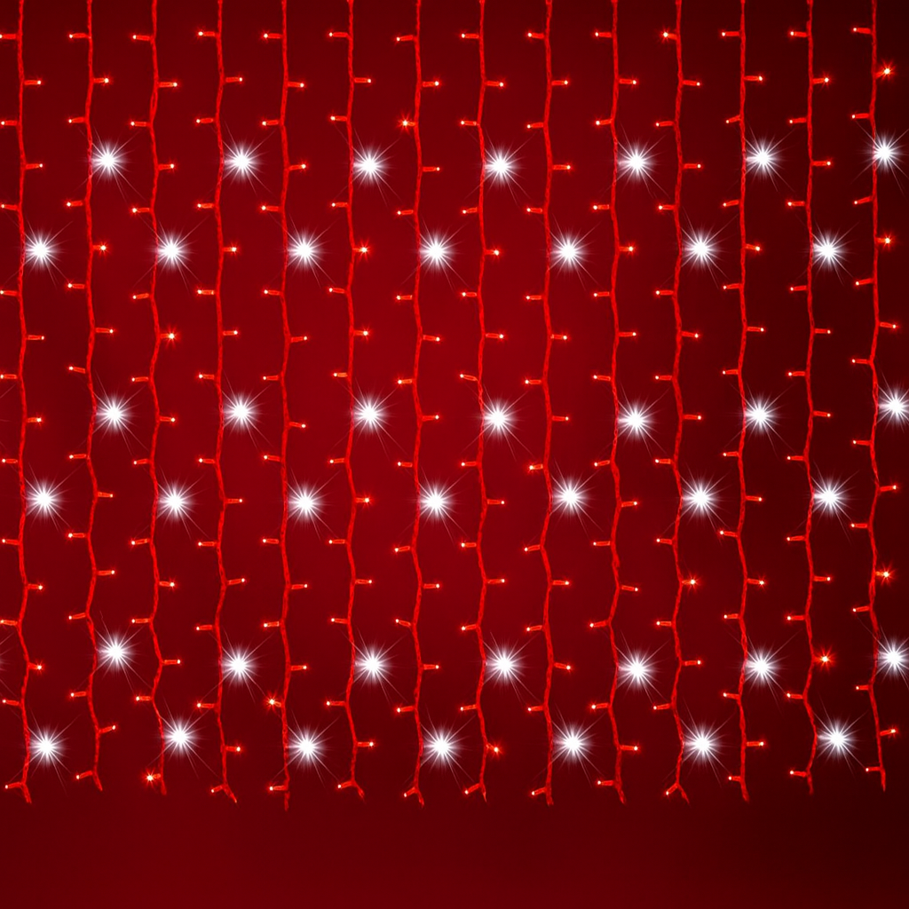 Tenda Luminosa Natalizia 12 metri Stalattiti a LED 480 Luci rosse + led intermittenti Bianco Freddo per Interno ed Esterno IP44