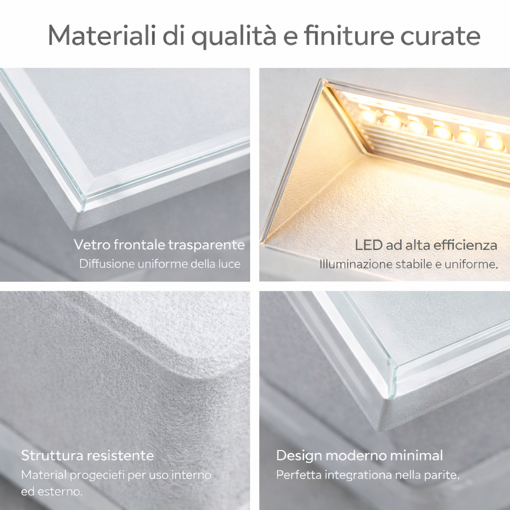 Segnapasso LED da Incasso per 503 a Parete IP65 5W 500 Lumen CCT Switch Luce Calda Fredda e Naturale Vetro Frontale per Scale Corridoi e Esterno