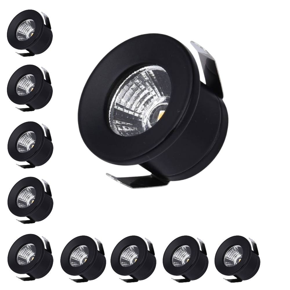 Set 10 Faretto a led cob da incasso in alluminio nero punto luce 1w 220v per controsoffittature scale cielo stellato - Luce Naturale, Fredda, Calda