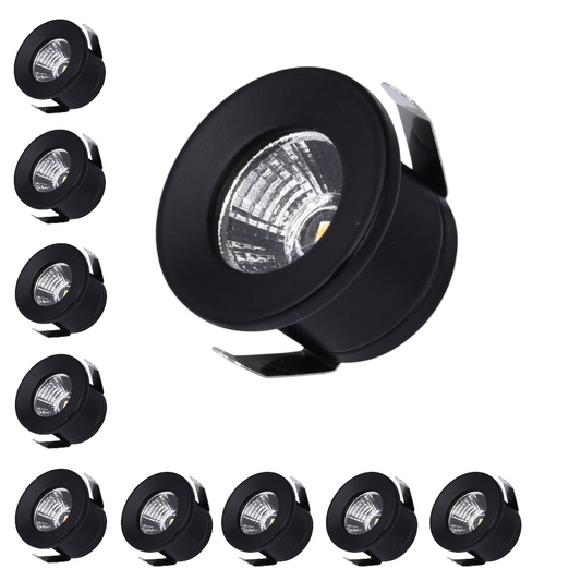 Set 10 Faretto a led cob da incasso in alluminio nero punto luce 1w 220v per controsoffittature scale cielo stellato - Luce Naturale, Fredda, Calda