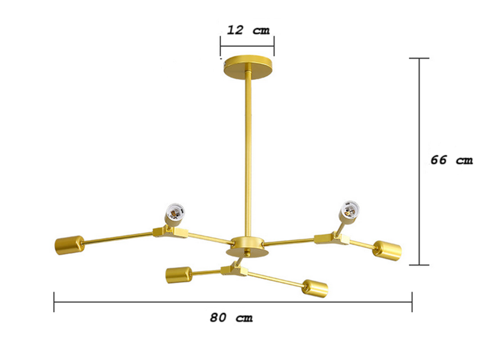 Lampadario a Sospensione Design Molecolare Moderno 6 Luci – Attacco E27 – Struttura in Metallo Oro Spazzolato – Stile Mid-Century
