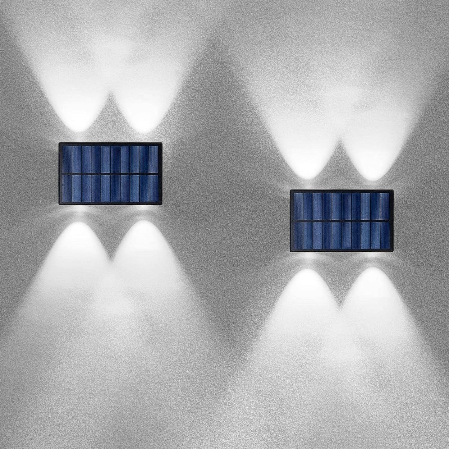 Applique LED Solare da Esterno 4W Biemissione Up&Down IP65 – Lampada da Parete a Luce Fredda 6000K con Pannello Solare Integrato e Sensore Crepuscolare