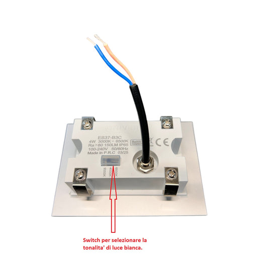 Segnapasso Faretto LED da incasso per scatola 503 IP65 4W 3 tonalità CCT Luce calda, naturale, fredda - vetro bianco per esterni e interni 220V