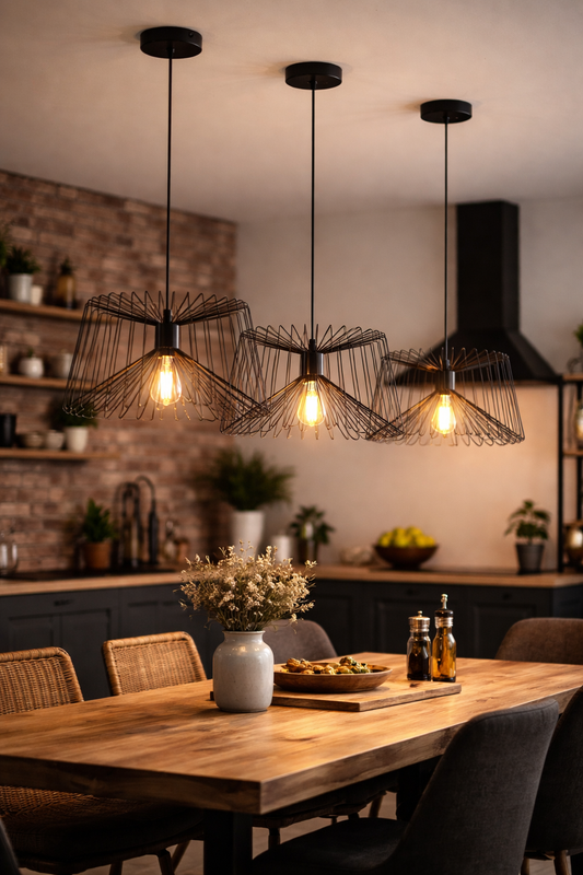Lampadario a Sospensione Industriale Nero Metallo Attacco E27 Lampadina Non Inclusa Design Gabbia Moderno per Cucina Sala da Pranzo Soggiorno