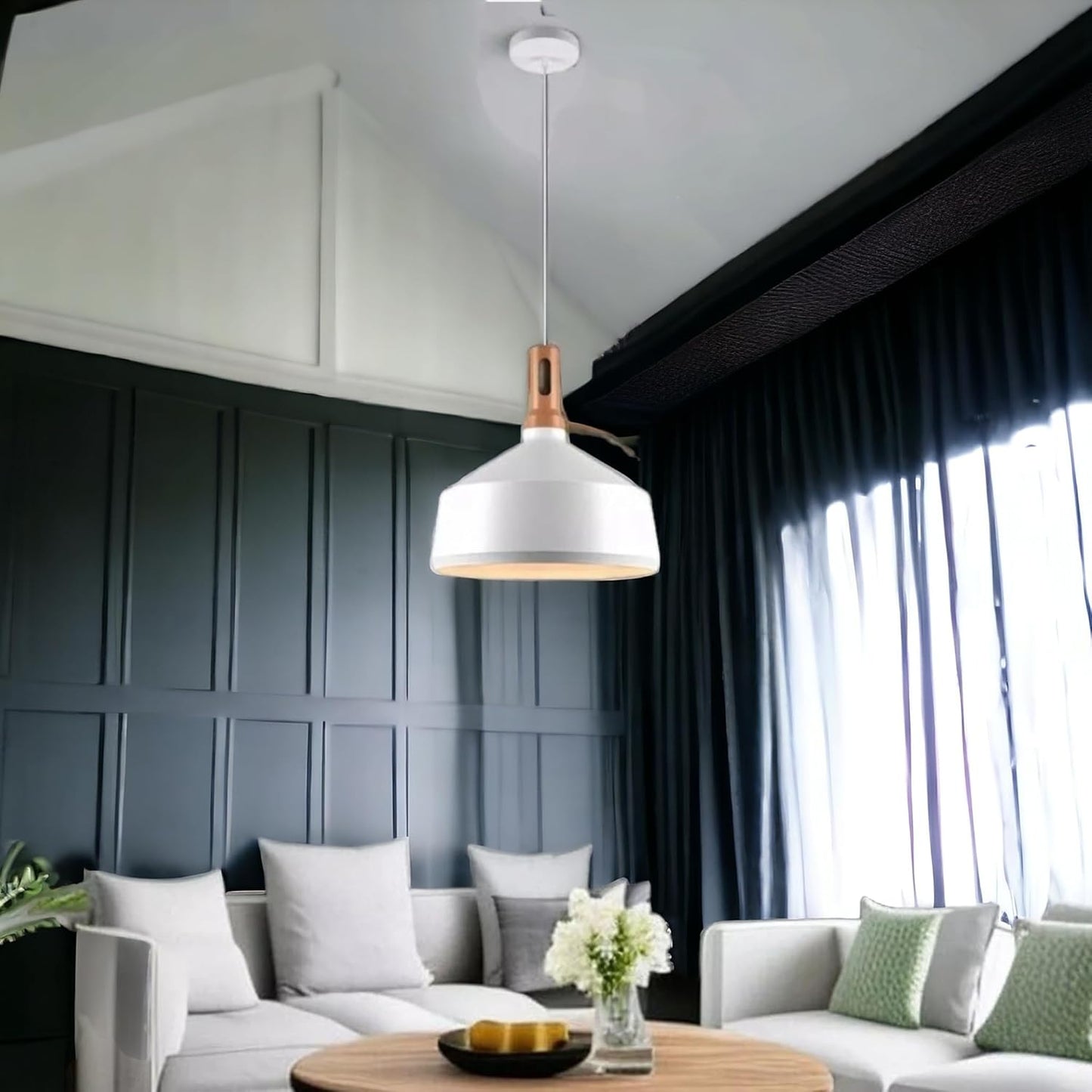 Lampadario da soffitto a sospensione con attacco E27 (lampadina non inclusa) moderno stile industriale nordino Bianco 35x22 cm