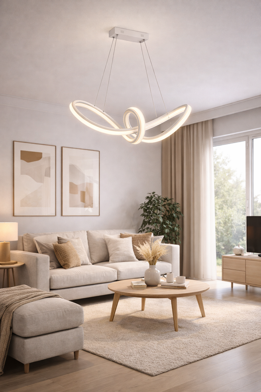Lampadario LED a Sospensione Moderno 60W 4800 Lumen CCT 3 Colori Luce Calda Fredda e Naturale, Design Intrecciato in Alluminio e PVC, per Soggiorno Cucina Sala da Pranzo Bianco