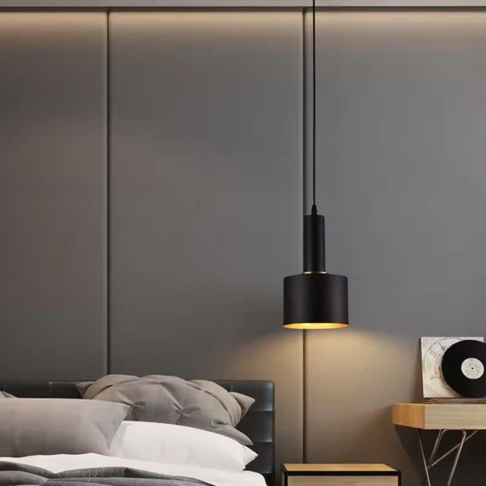 Lampadario Pendente, Design Minimal, Attacco E27, Altezza Regolabile, Ideale per Cucina, Sala da Pranzo, Bar e Camere da Letto, Nero e dorato, Bianco