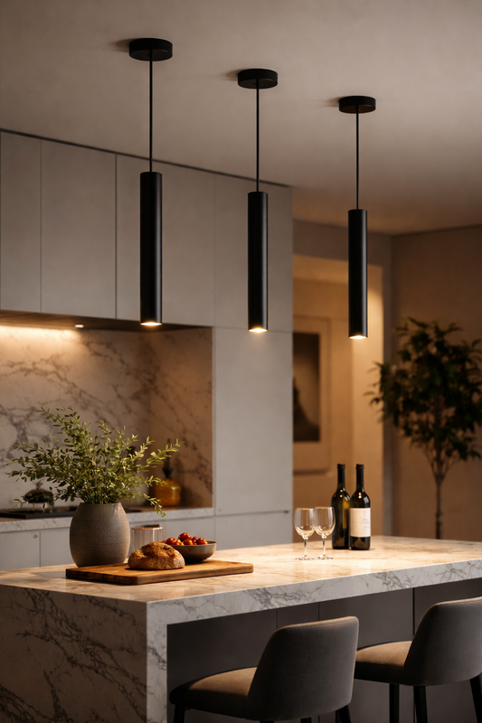 Lampada a Sospensione LED Cilindrica 3W 300lm CCT Switch Luce calda, fredda, naturale, Lampadario Tubo Nero in Alluminio con Fascio 30°, Lampada Spot per Isola Cucina Tavolo Bancone