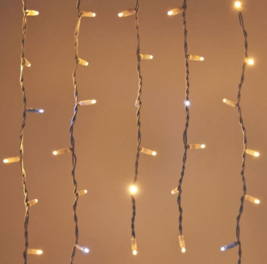 Tenda Luminosa Natalizia 2x1,6m 160 LED Maxiled – 130 Luce Calda + 30 Flash Fredda, Prolungabile, 220V IP44 con Spina Schuko per Esterno