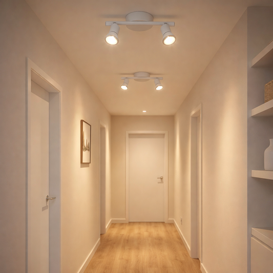 Faretto Soffitto 2 Luci GU10 Orientabili in Metallo, Plafoniera Spot Direzionabili, Lampada da Soffitto Moderna per Corridoio Cucina Soggiorno, Bianco, Lampadine Non Incluse