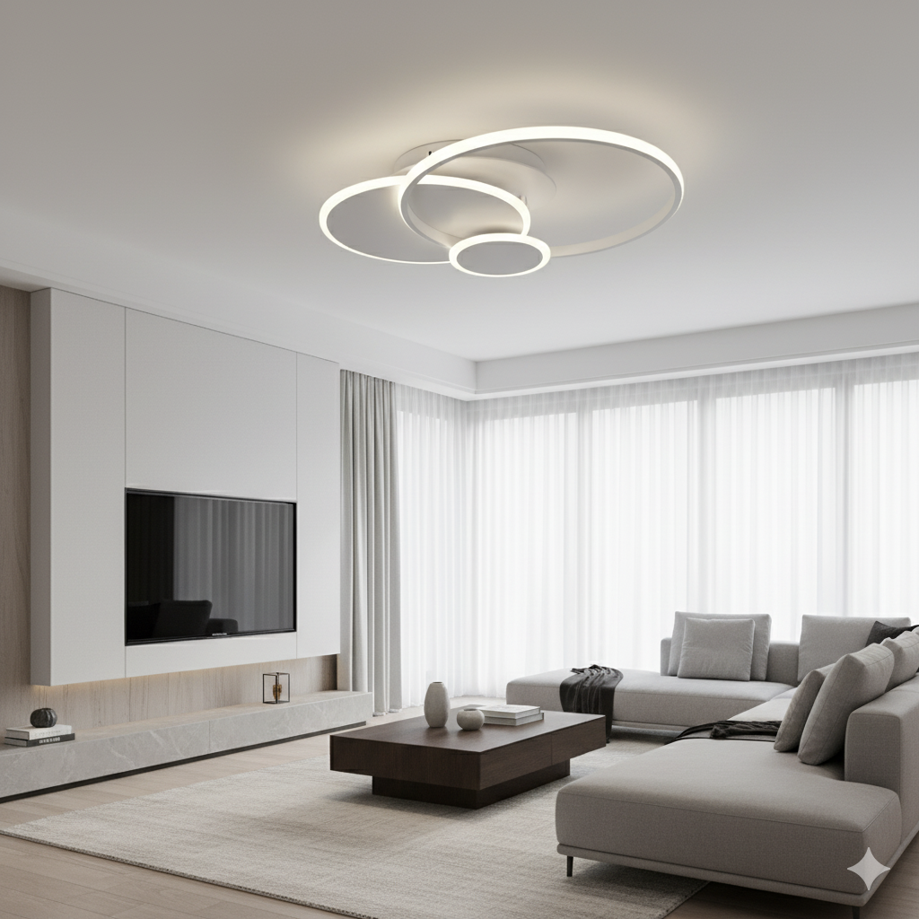 Plafoniera LED Moderna 37W 2960lm CCT Switch 3000K 4000K 6500K – Design a Doppio Cerchio Bianco per Soffitto Interni