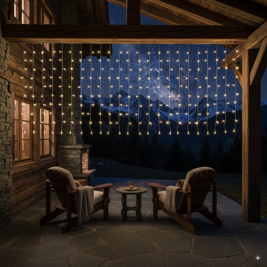 Tenda Luminosa Natalizia 300 LED Intermittenti – Luce Calda e Luce fredda - 3 Metri + 3 Metri di alimentazione – IP44 – 31V
