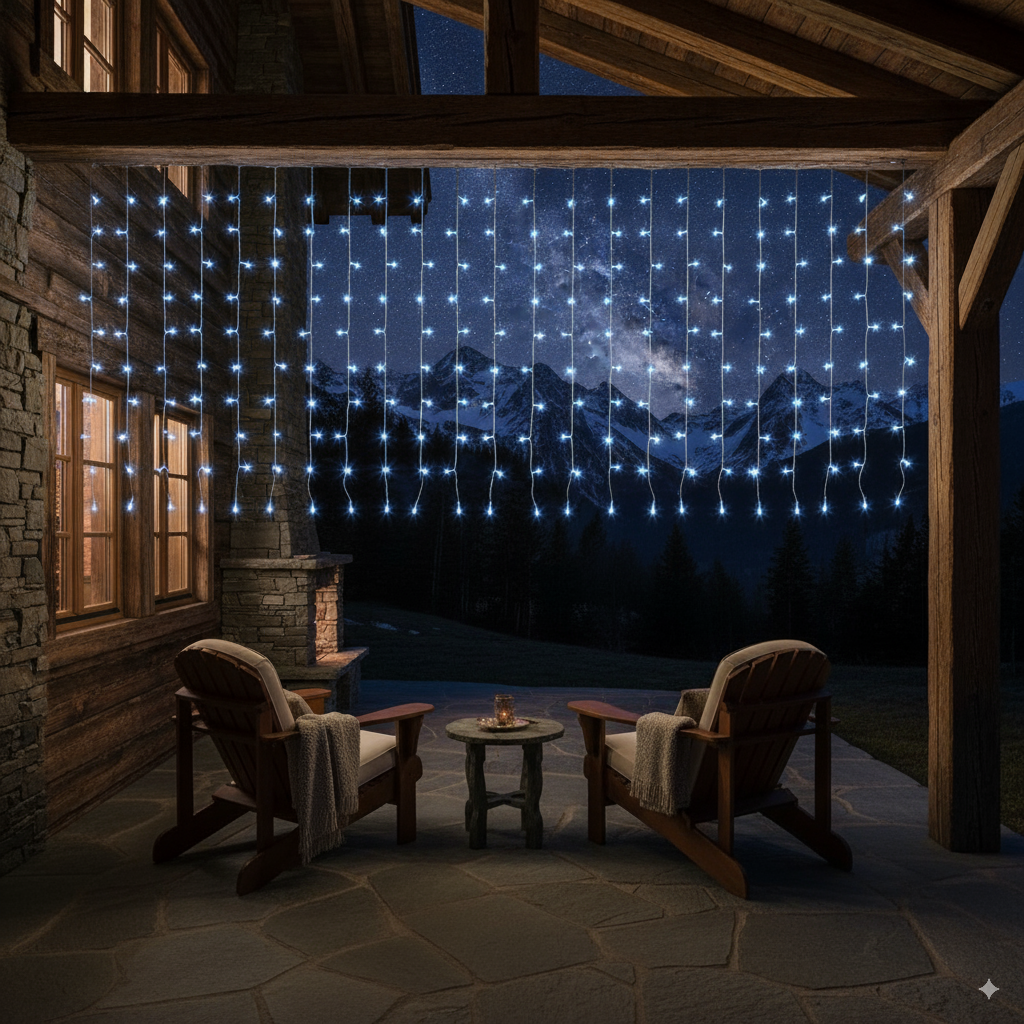 Tenda Luminosa Natalizia 300 LED Intermittenti – Luce Calda e Luce fredda - 3 Metri + 3 Metri di alimentazione – IP44 – 31V