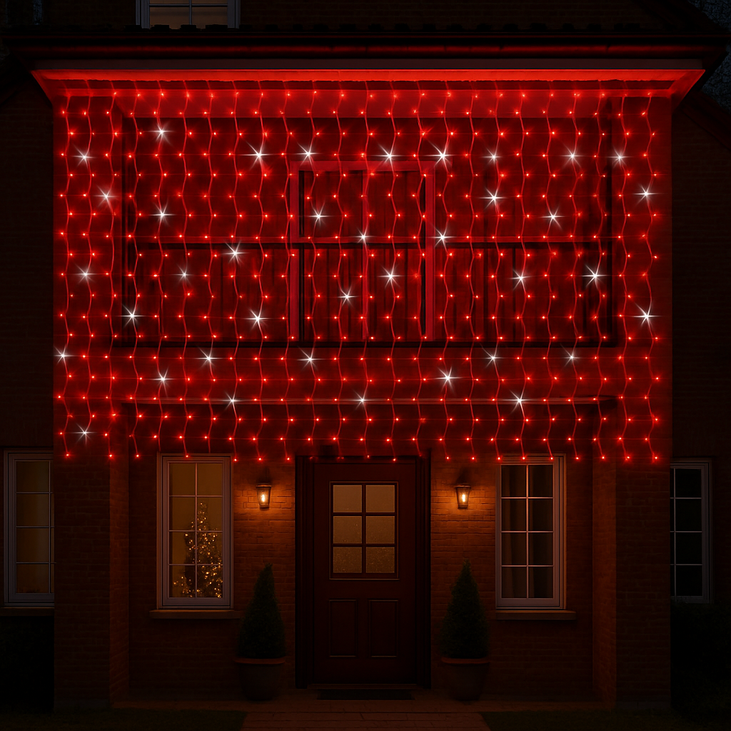 Tenda Luminosa Natalizia 12 metri Stalattiti a LED 480 Luci rosse + led intermittenti Bianco Freddo per Interno ed Esterno IP44