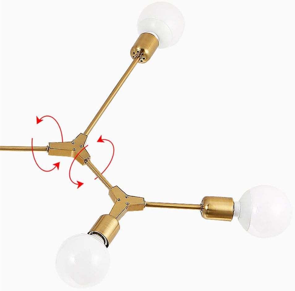 Lampadario a Sospensione Design Molecolare Moderno 6 Luci – Attacco E27 – Struttura in Metallo Oro Spazzolato – Stile Mid-Century