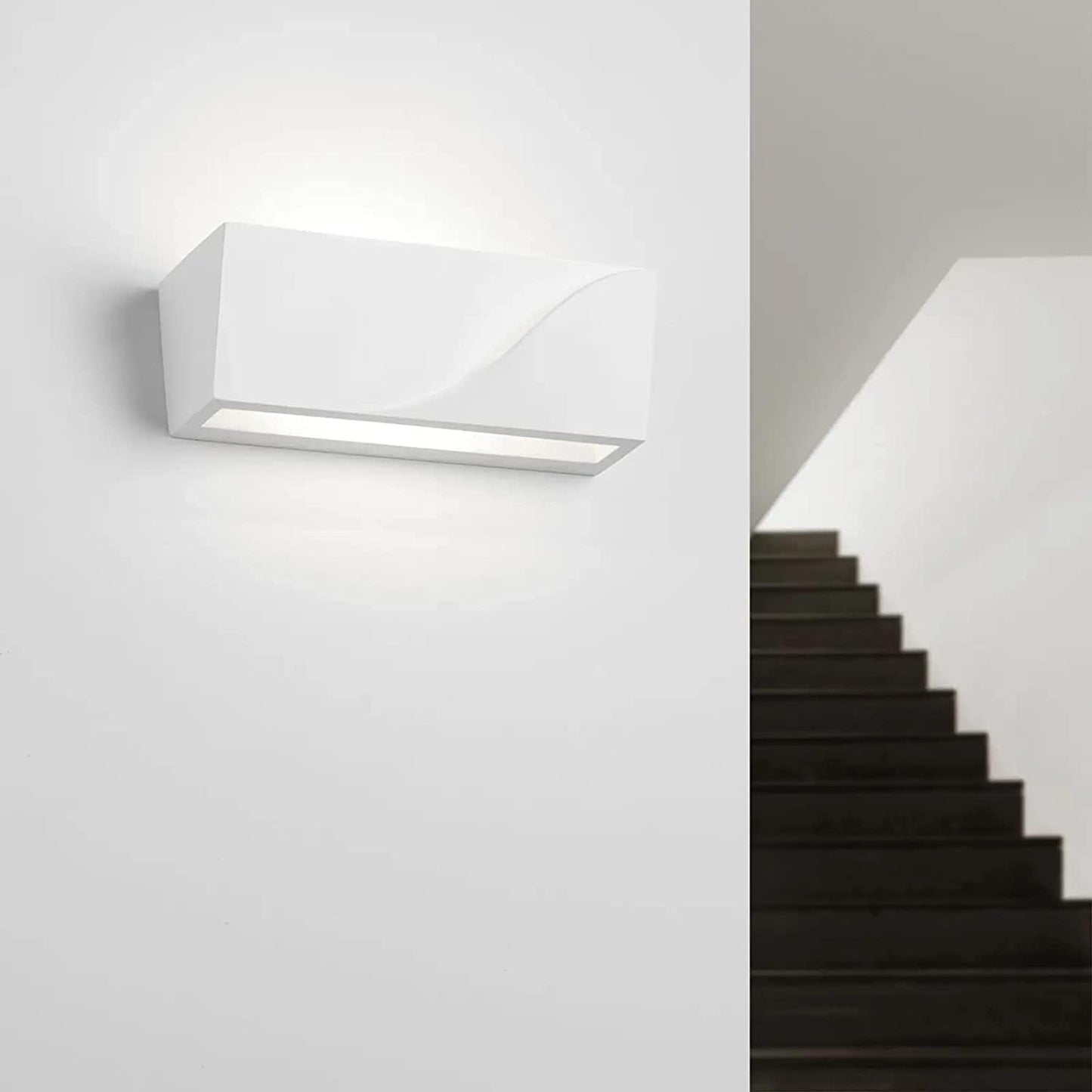 Applique LED da Parete in Gesso Verniciabile Bianco – Design Moderno Up&Down, Attacco G9, 22x7,5 cm, Interni