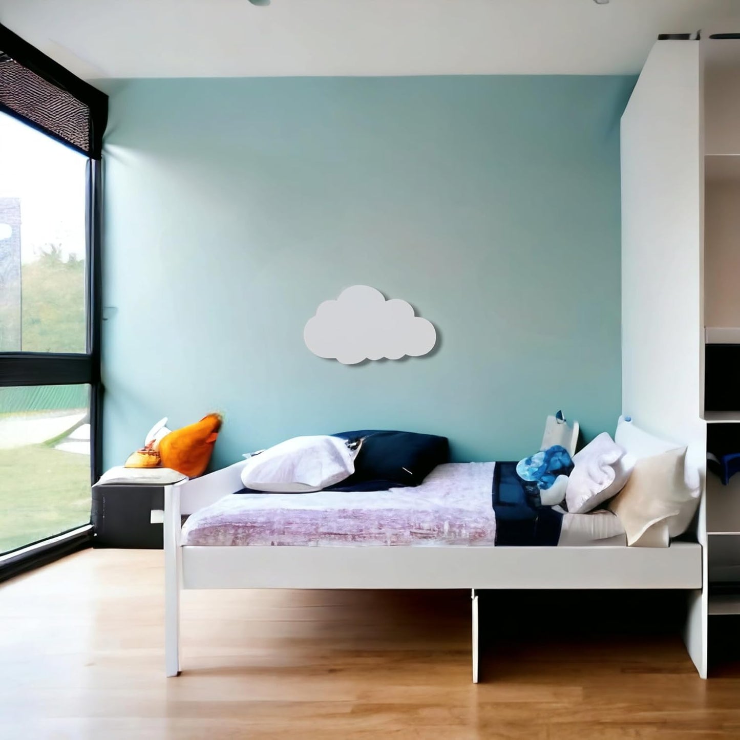 Applique LED a Forma di Nuvola per Cameretta Bambini, 9W 630 Lumen, Luce Selezionabile 3000K/4000K/6500K, Design Bianco in Metallo e Acrilico, IP20 – 298x180mm