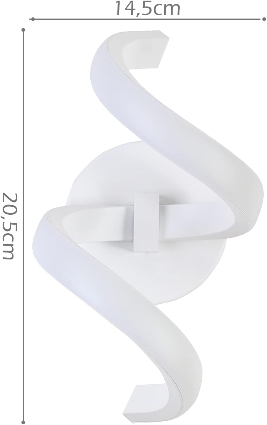 Applique LED da Parete 12W 960 Lumen, Selezione Colore Luce Calda/Naturale/Fredda, Design Curvo Bianco Moderno per Interni, 337x180x150mm, IP20