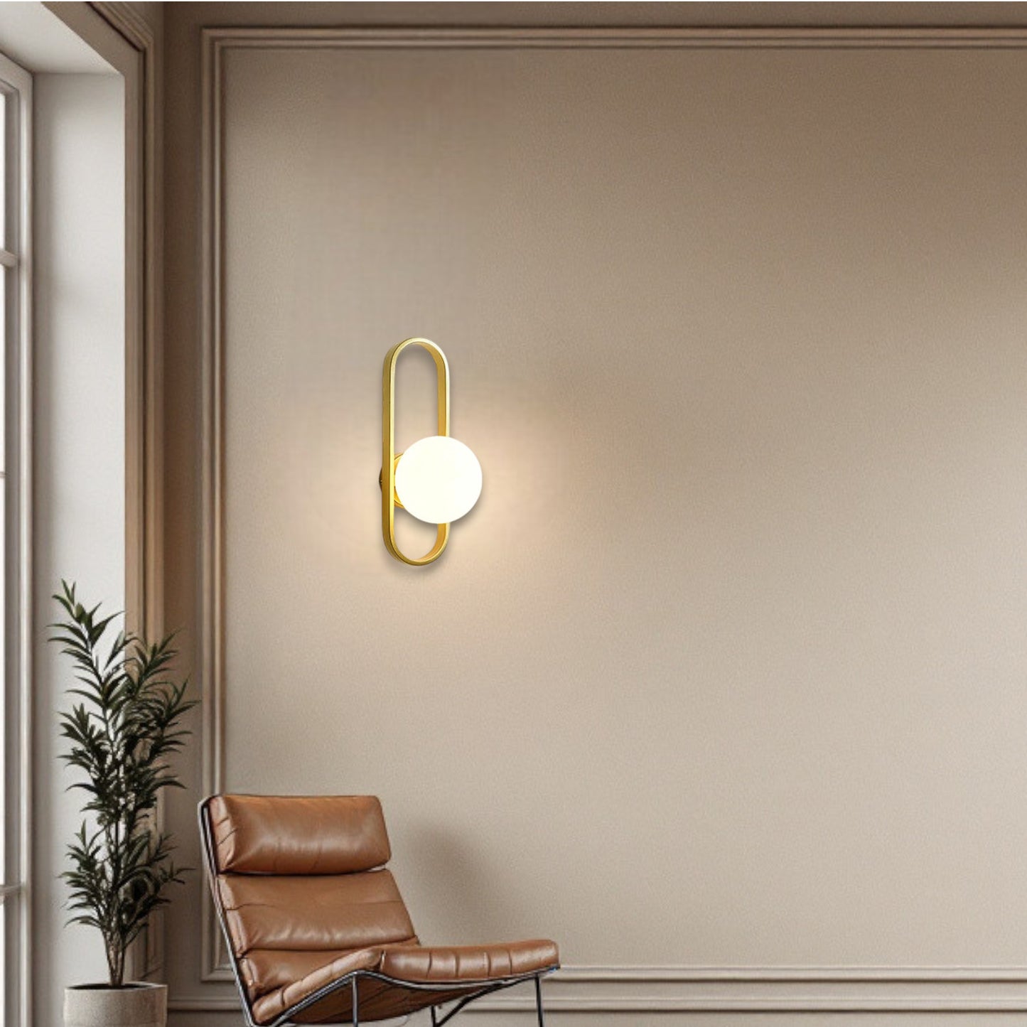 Applique da Parete Moderna, Struttura in Metallo Dorato con Globo di Vetro Opalino, Attacco per Lampadina G9 (Non Inclusa), Lampada da Muro per Soggiorno, Camera da Letto, Corridoio