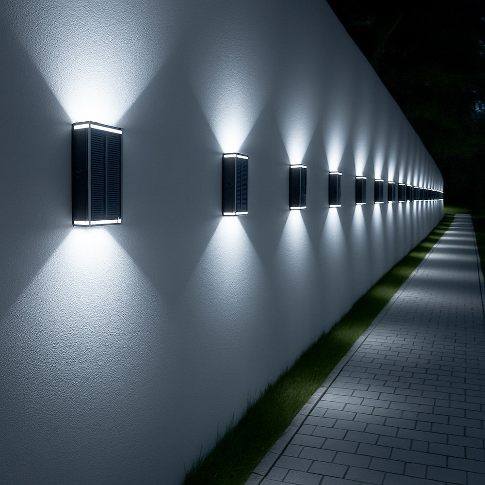 Applique con Pannello Solare LED da Esterno 2W CCT IP54 – Luce Calda/Naturale/Fredda Selezionabile – Doppia Emissione Up&Down – 20 Lumen – Ricarica Solare