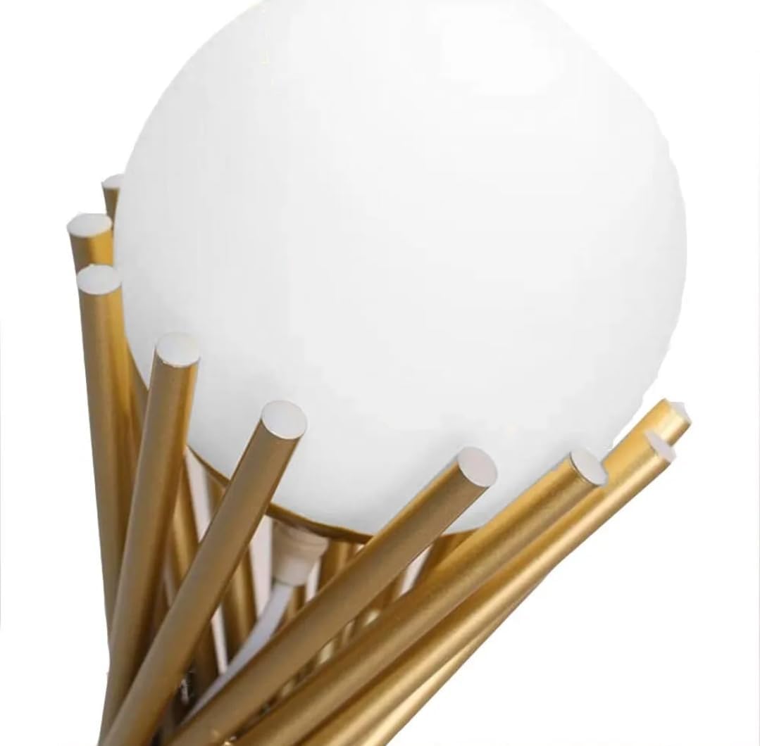 Lampada da Tavolo Minimalista dorata con Sfera in Vetro Bianco Design Elegante per Illuminare e Decorare Spazi Interni Adatta a Comodini Scrivanie e Tavolini Altezza 36 cm