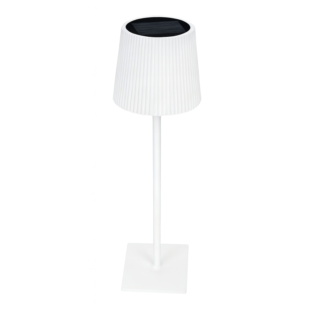 Lampada da tavolo LED bianca 5W ricaricabile con pannello solare e cavo USB, 40 cm, luce calda/fredda/naturale, sensore crepuscolare, batteria 2000mAh