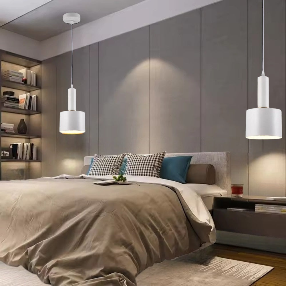 Lampadario Pendente, Design Minimal, Attacco E27, Altezza Regolabile, Ideale per Cucina, Sala da Pranzo, Bar e Camere da Letto, Nero e dorato, Bianco