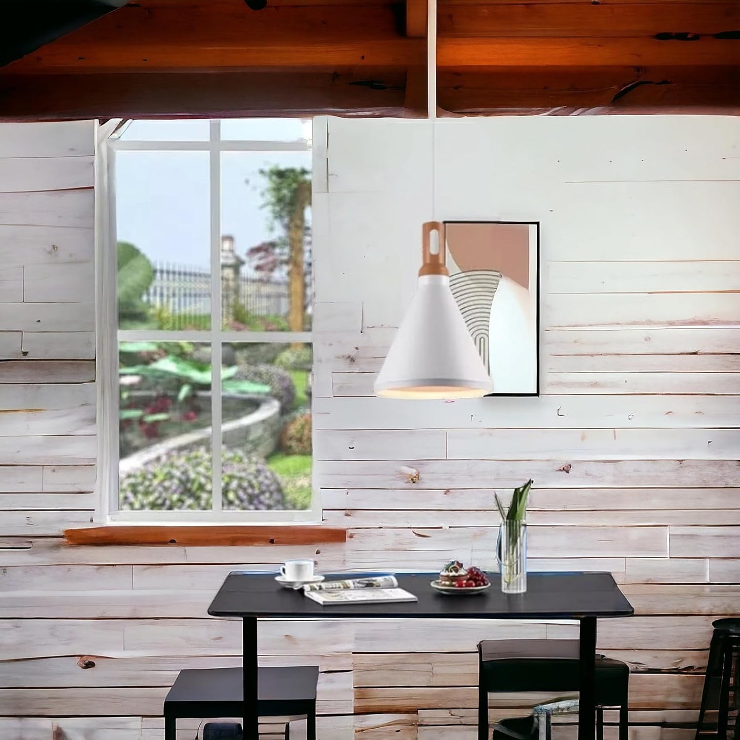 Lampadario da soffitto a sospensione con attacco E27 (lampadina non inclusa) moderno industriale a forma di cono Bianco 25x27 cm