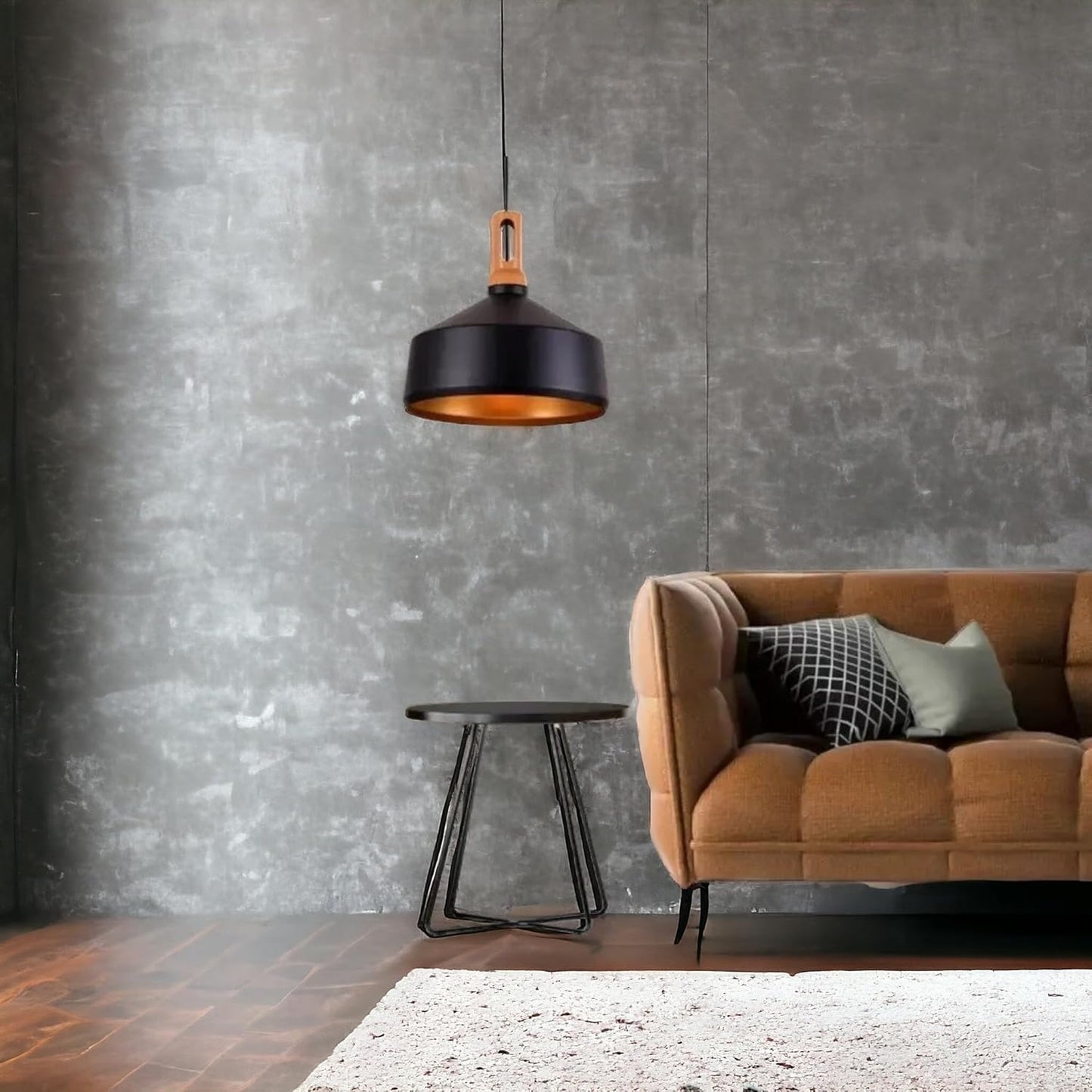 Lampadario da soffitto a sospensione con attacco E27 (lampadina non inclusa) moderno stile industriale nordino Nero e Oro 35x22 cm