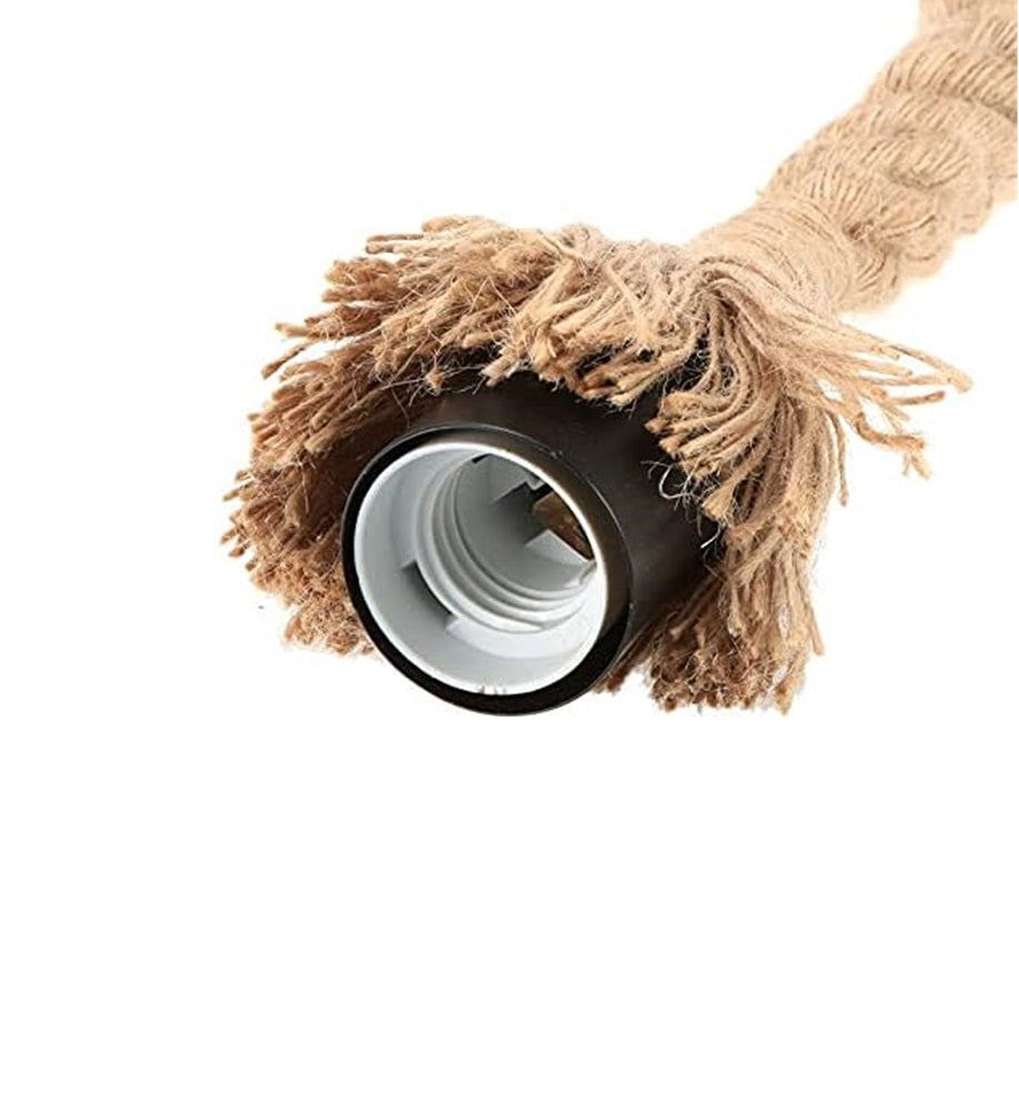 Lampadario a Sospensione Vintage con Corda di Canapa 150cm, Attacco E27, Rosone in Metallo Nero, per Cucina, Soggiorno, Taverna, Stile Industriale e Rustico, 220–240V