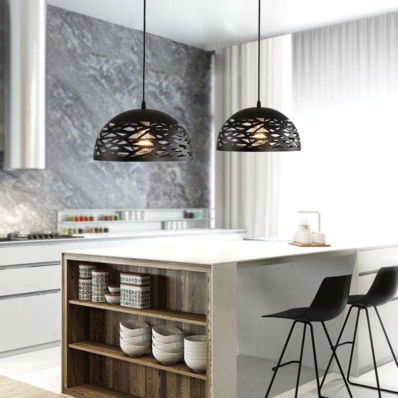 Lampadario a sospensione E27 in metallo nero, paralume traforato Ø36 cm, design moderno, IP20 – Altezza regolabile fino a 137 cm