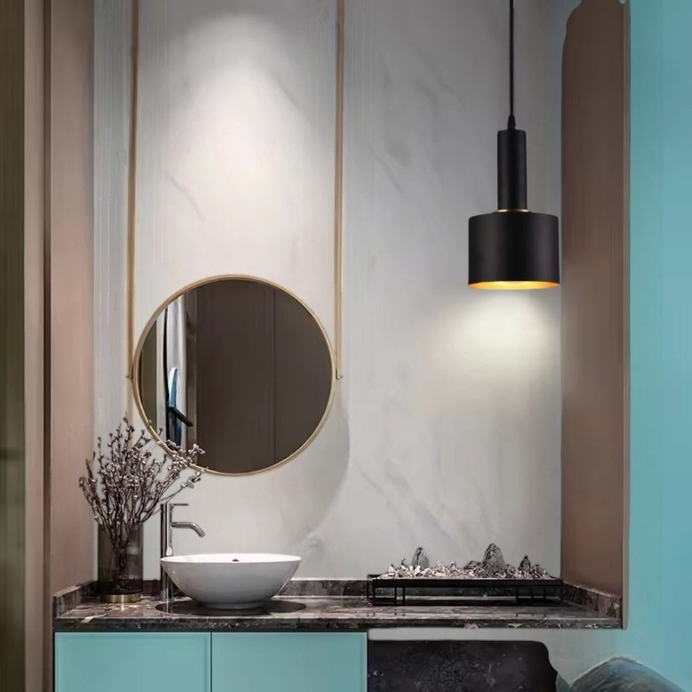 Lampadario Pendente, Design Minimal, Attacco E27, Altezza Regolabile, Ideale per Cucina, Sala da Pranzo, Bar e Camere da Letto, Nero e dorato, Bianco