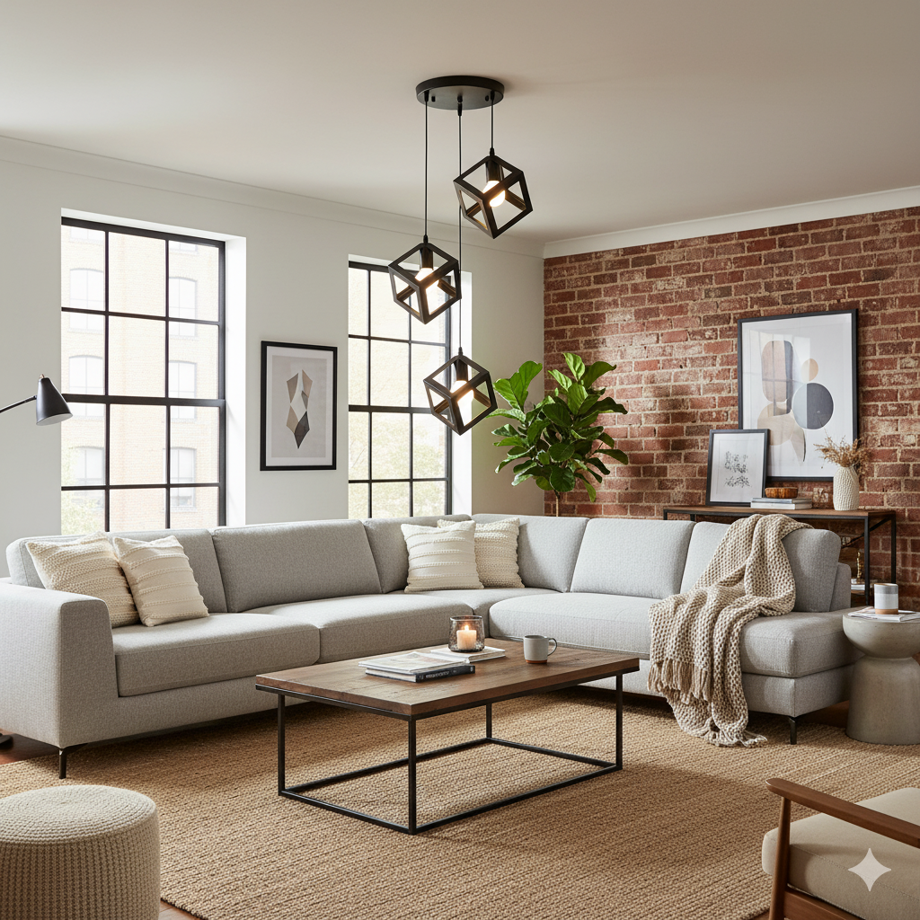 Lampadario a Sospensione Moderno 3 Luci – Struttura Geometrica a Cubo in Metallo Nero o Bianco – Portalampada E27 – Illuminazione Design per Cucina, Sala da Pranzo, Soggiorno