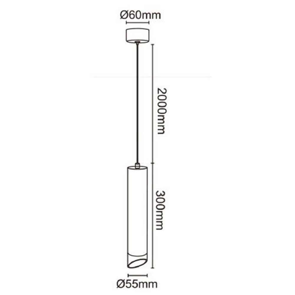 Lampadario a sospensione cilindrico in alluminio nero con interno oro, attacco GU10, cavo regolabile fino a 200 cm, Ø 5,5 cm, altezza corpo 30 cm – Design moderno minimalista