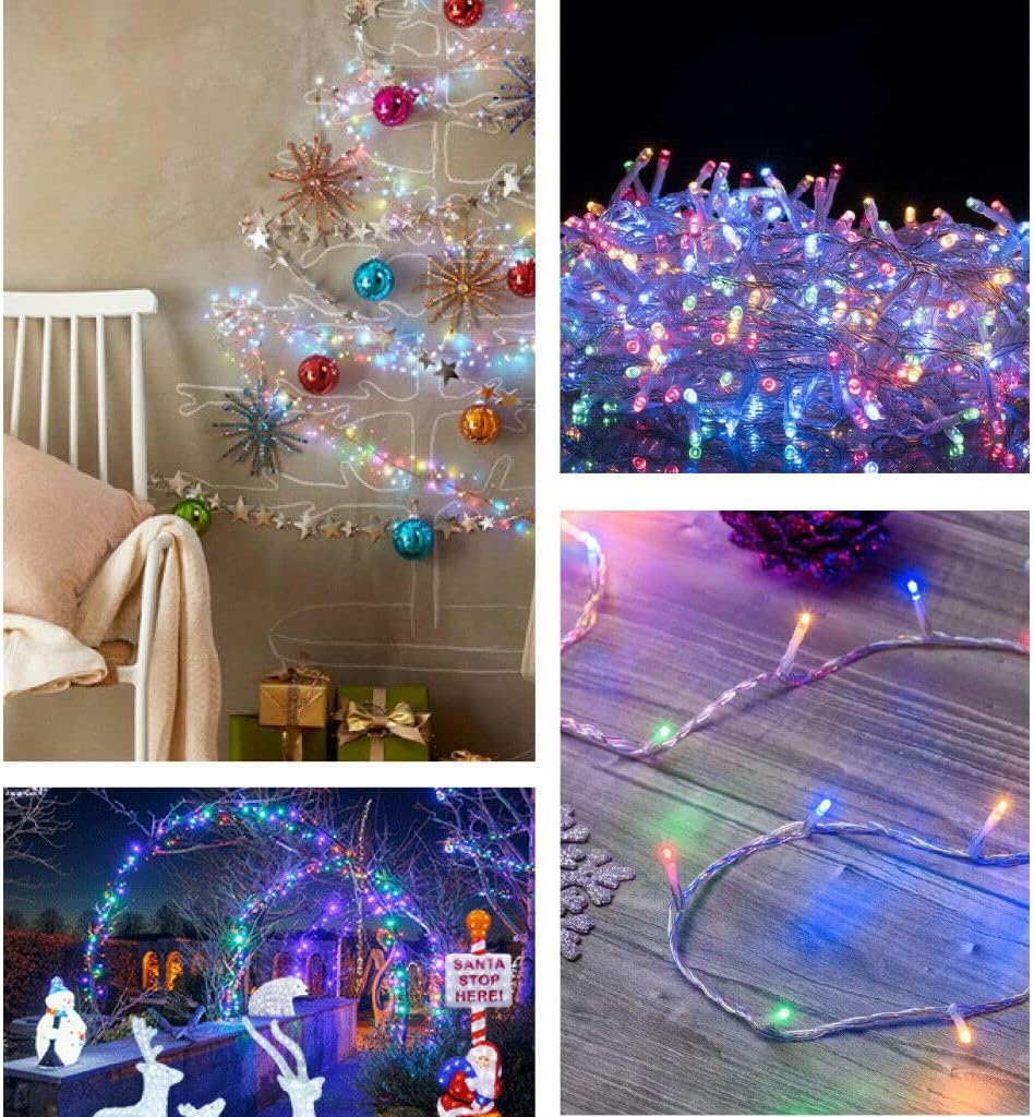 Catena Luminosa Natalizia LED 300 Led Luci di Natale – Per Interno ed Esterno 15 metri Cavo Trasaparente