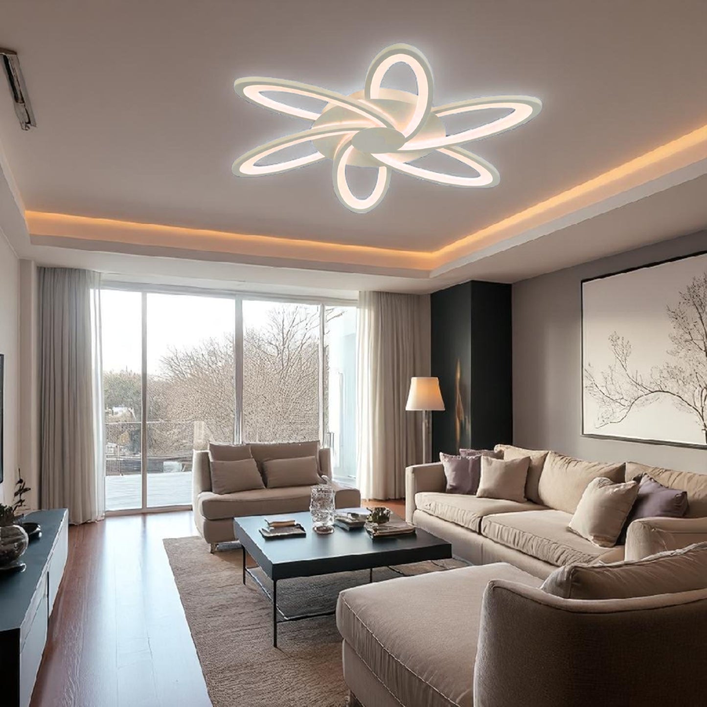 Plafoniera LED Soffitto 59W Design Artistico, 4720 Lumen, Luce Calda, Fredda, Naturale, Fascio 300°, Alluminio Bianco e ABS, Moderna per Salotto e Camera