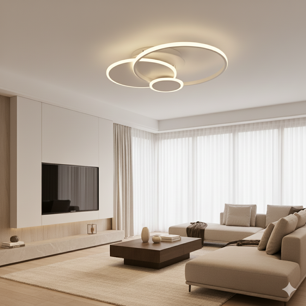 Plafoniera LED Moderna 37W 2960lm CCT Switch 3000K 4000K 6500K – Design a Doppio Cerchio Bianco per Soffitto Interni