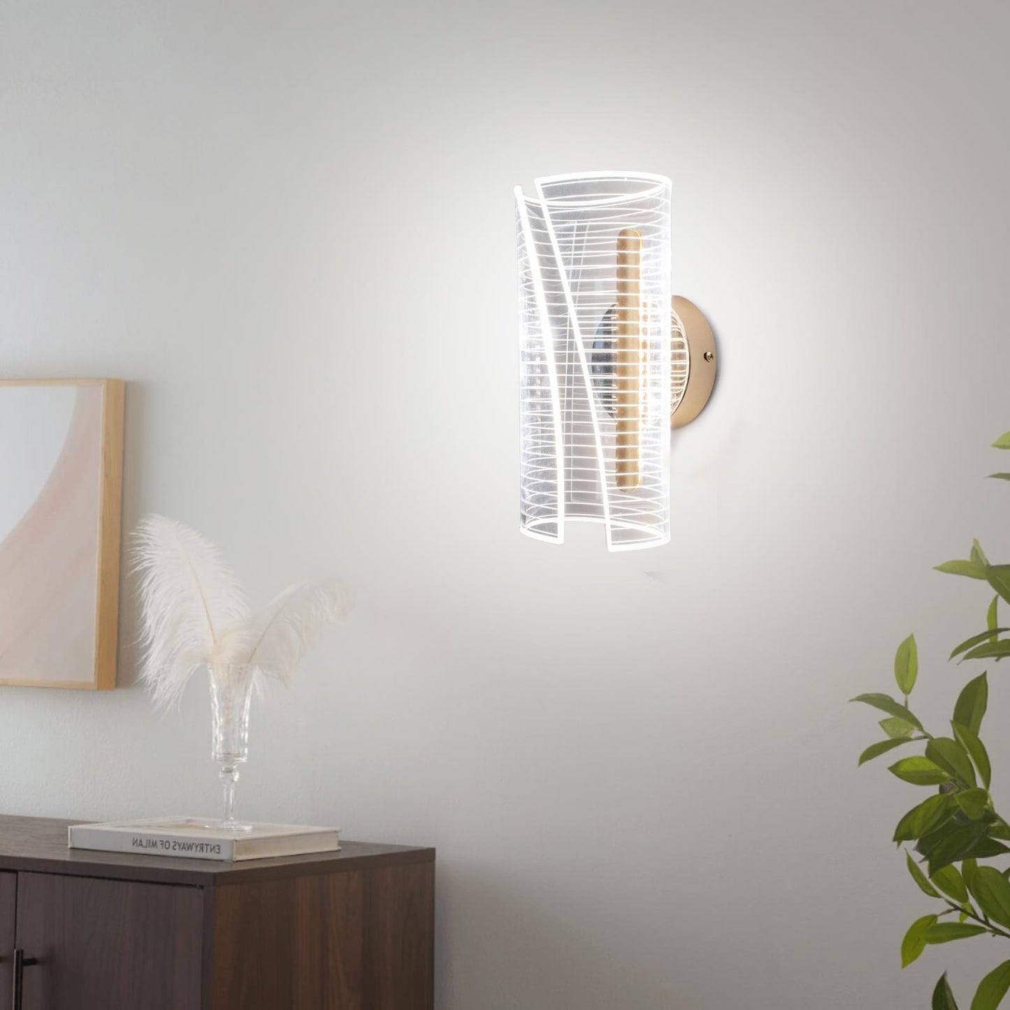 Applique LED da Parete Interno 6W CCT 3000K-4000K-6500K in Metallo Dorato con Diffusore Acrilico – Design Moderno Decorativo per Salotto, Camera, Corridoio